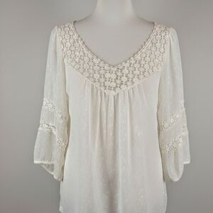 [[Solitaire]] Cream Lace Detail Blouse